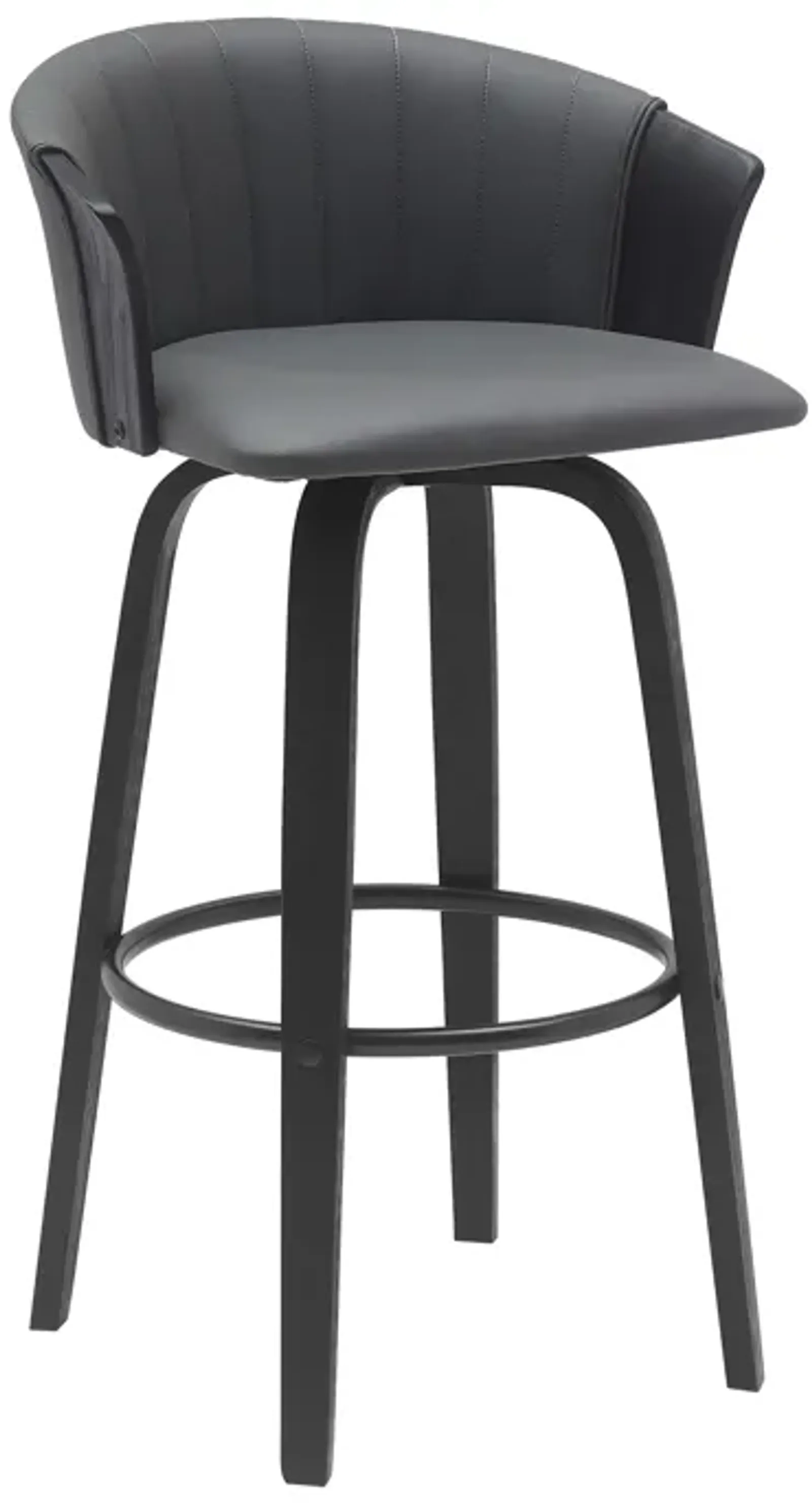 Diana 30" Swivel Black Wood Bar Stool in Gray Faux Leather