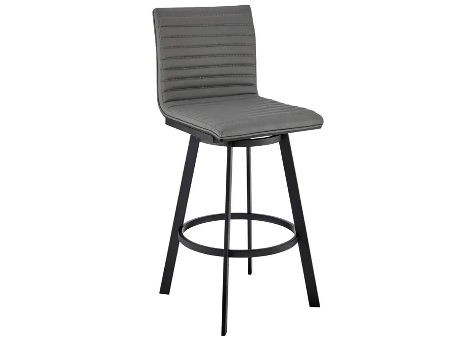 Nikole 26" Counter Height Swivel Bar Stool in Matt Black Finish with Gray Faux Leather