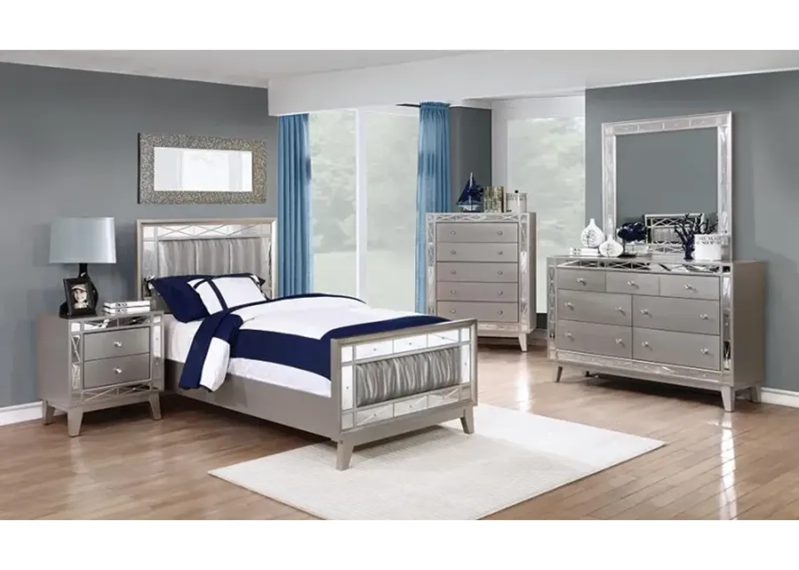 Leighton Bedroom Set Metallic Mercury