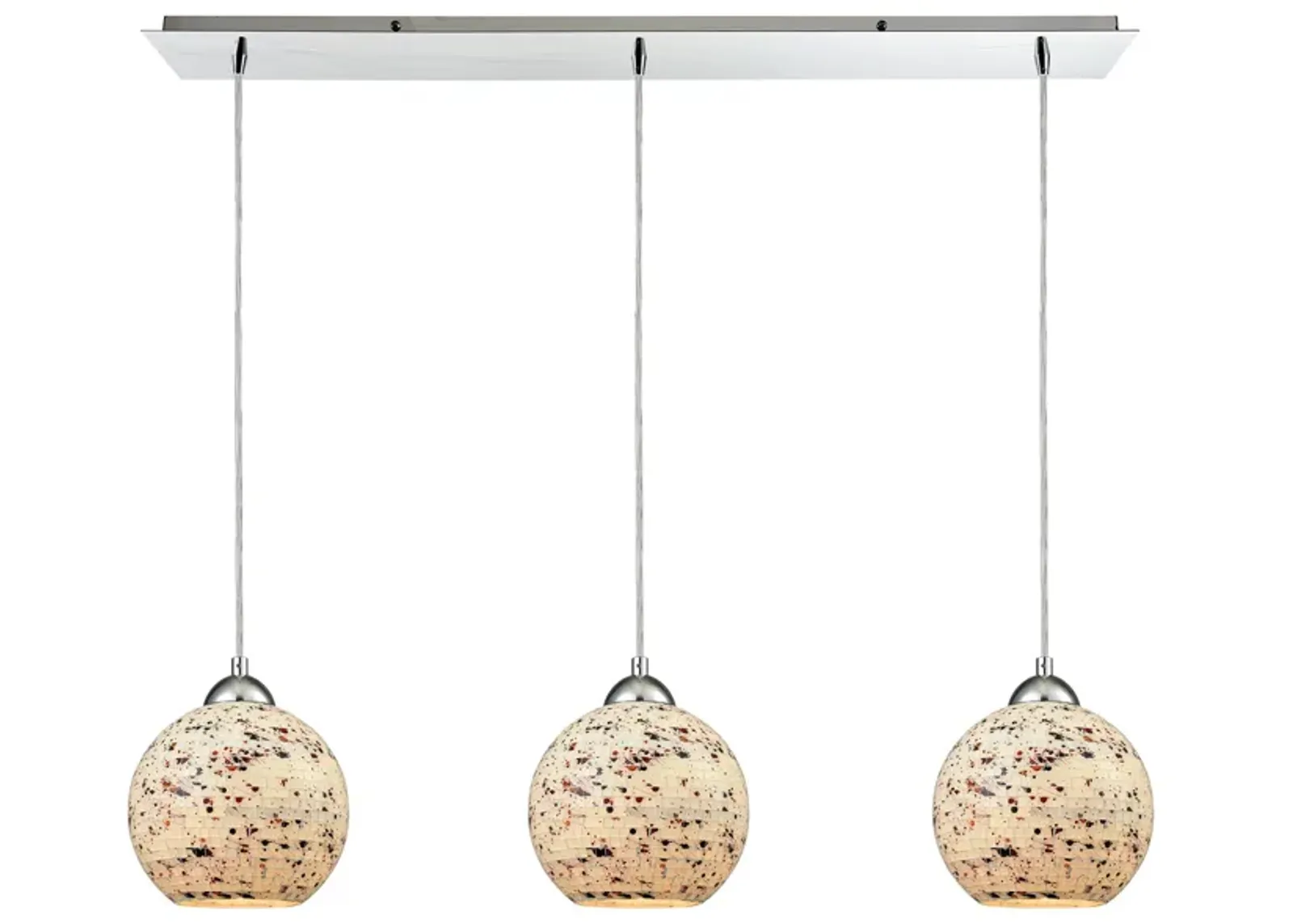 Spatter 3-Light Linear Mini Pendant Fixture in Polished Chrome with Spatter Mosaic Glass