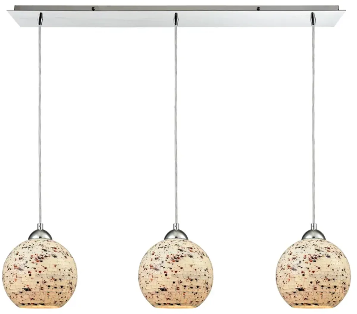 Spatter 3-Light Linear Mini Pendant Fixture in Polished Chrome with Spatter Mosaic Glass