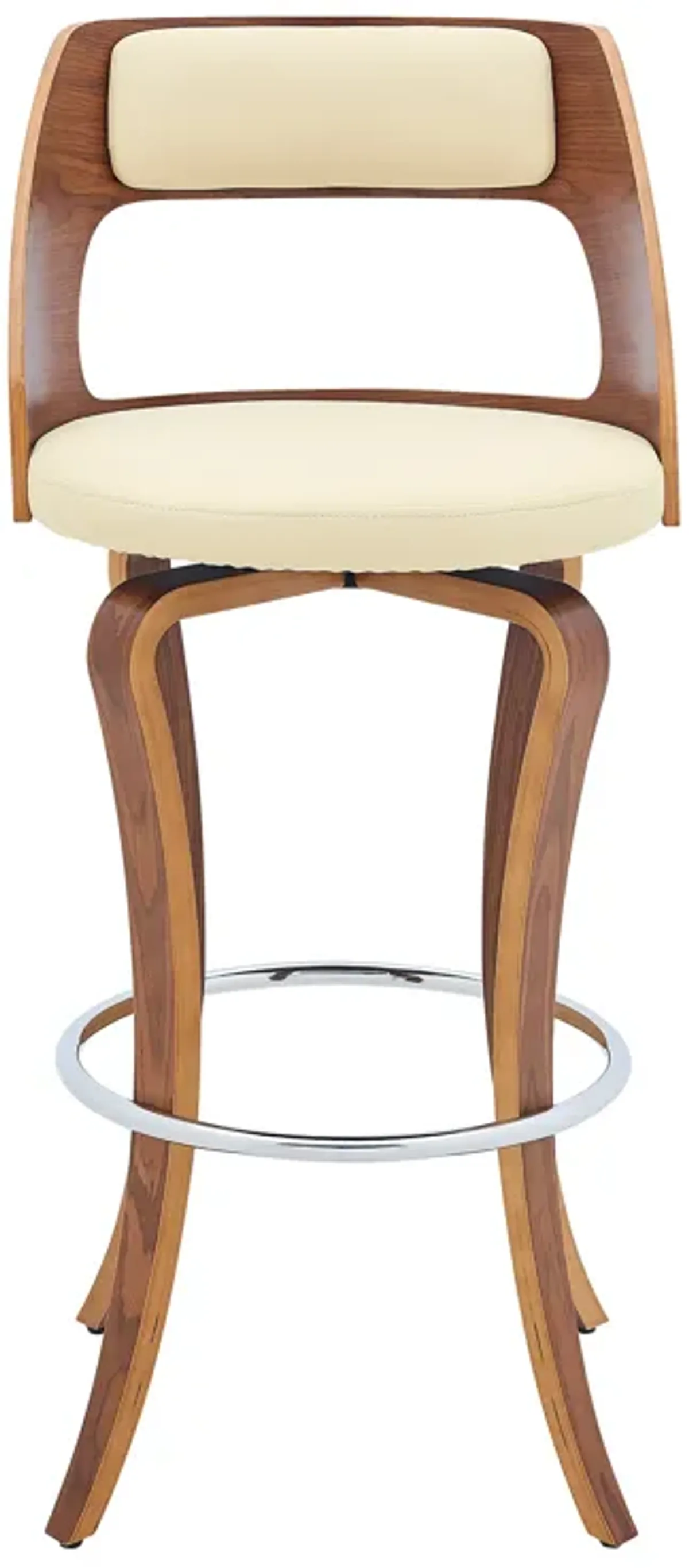 Grady 25" Swivel Cream Faux Leather and Walnut Wood Bar Stool