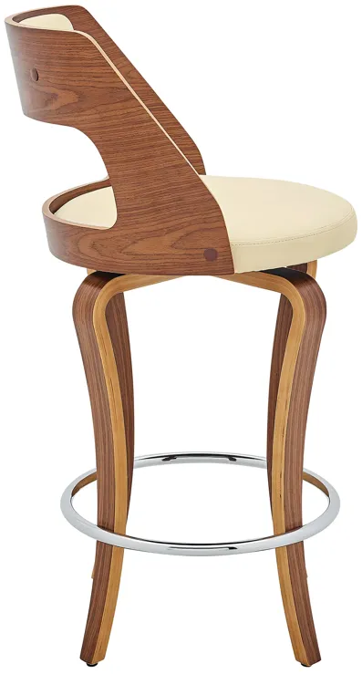 Grady 25" Swivel Cream Faux Leather and Walnut Wood Bar Stool