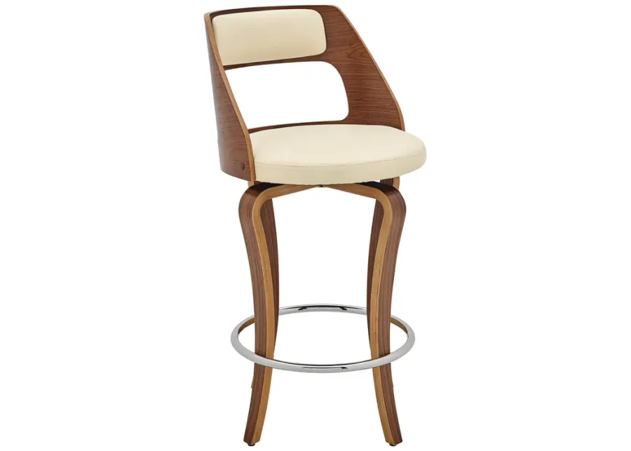 Grady 25" Swivel Cream Faux Leather and Walnut Wood Bar Stool