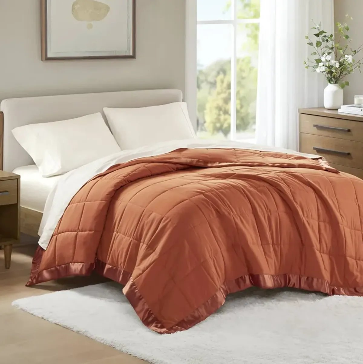 Lightweight Down Alternative Blanket with Satin Trim