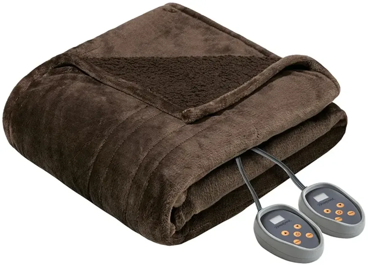 Beautyrest Heated Microlight to Berber Chocolate Blanket