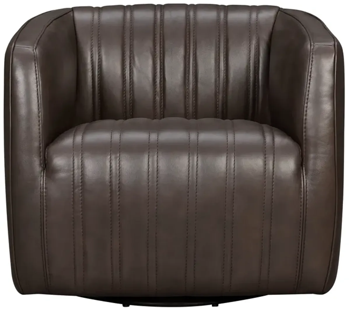 Aries Espresso Genuine Leather Swivel Barrel Chair