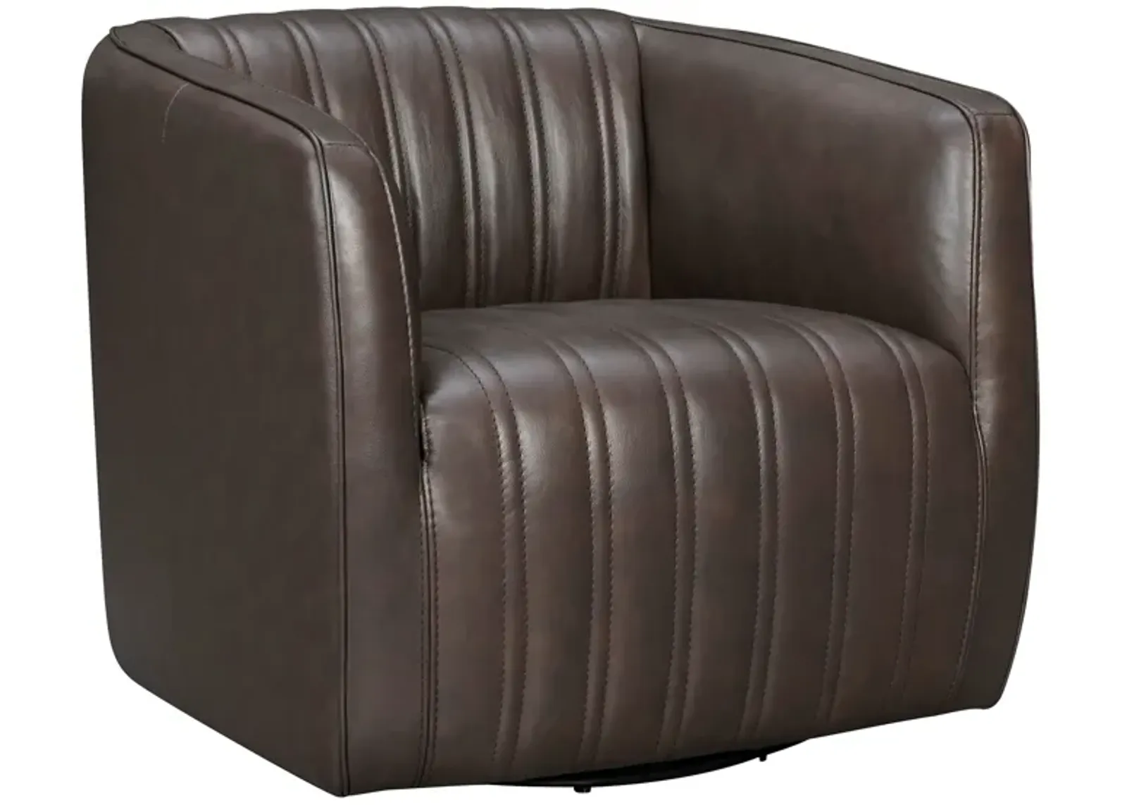 Aries Espresso Genuine Leather Swivel Barrel Chair