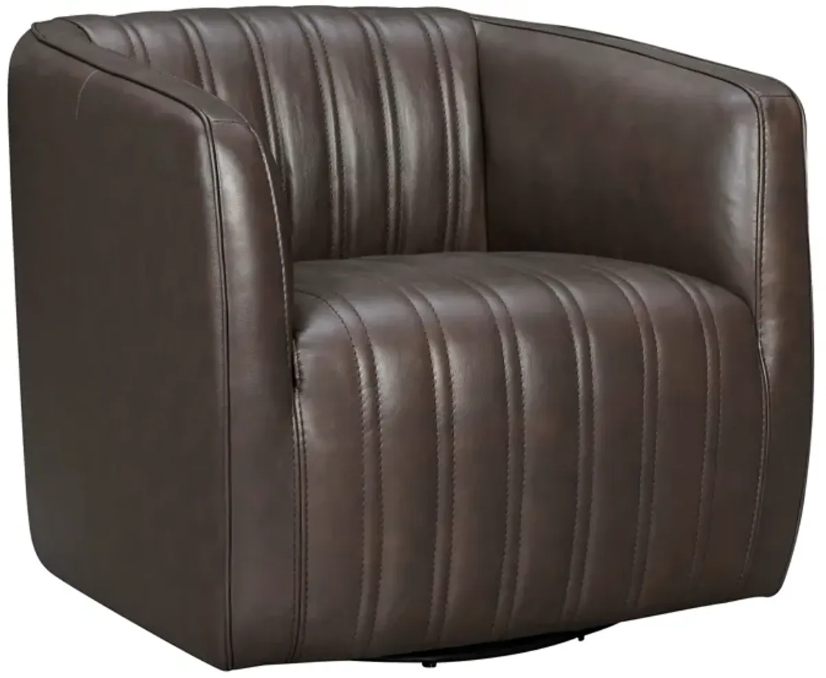 Aries Espresso Genuine Leather Swivel Barrel Chair