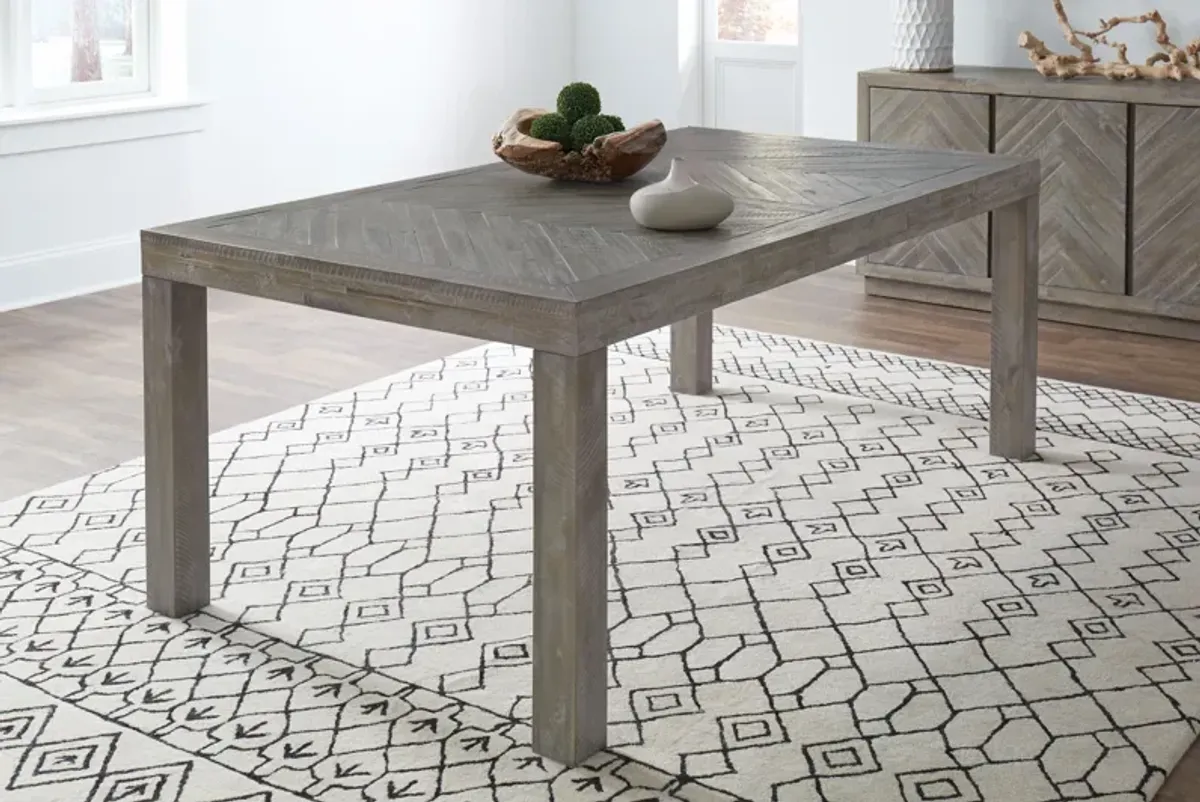 Herringbone Solid Wood Rectangular Dining Table in Rustic Latte