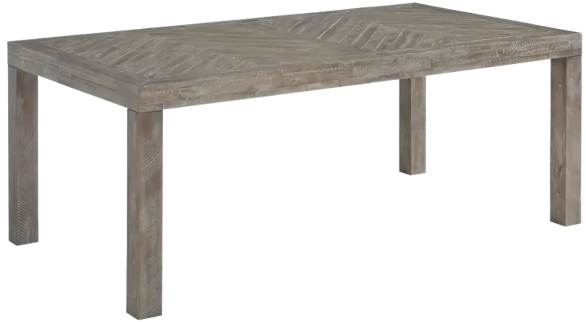 Herringbone Solid Wood Rectangular Dining Table in Rustic Latte