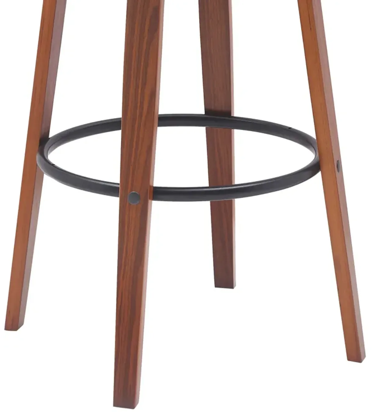 Willow 25.5" Swivel Walnut Wood Counter Stool in Black Faux Leather with Golden Bronze Metal