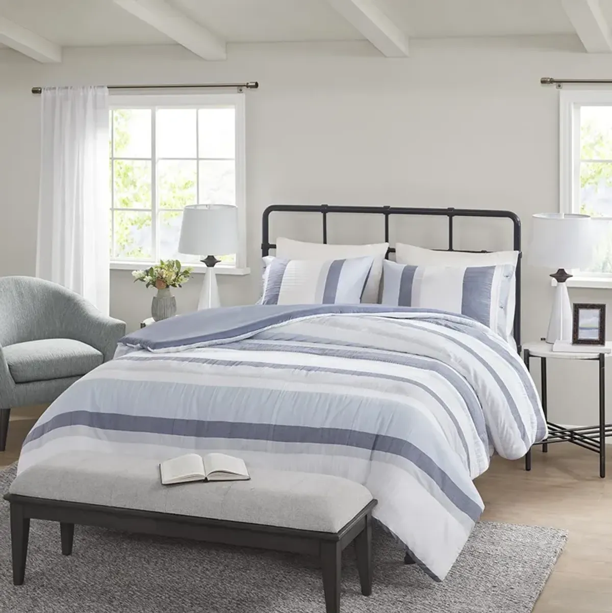 Madison Park Allegany Blue 3 Piece Jacquard Duvet Cover Set