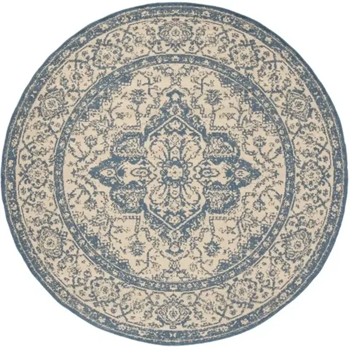 Safavieh BEACH HOUSE Collection BHS137N-6R Cream / Blue 6'-7" X 6'-7" Round