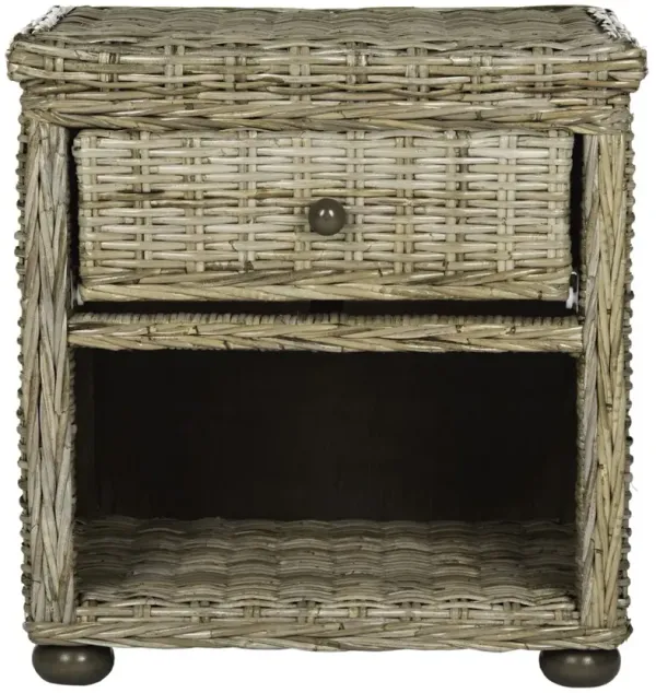 LAGOS NATURAL GREY WICKER NIGHTSTAND WITH DRAWER AND 8"H STORAGE