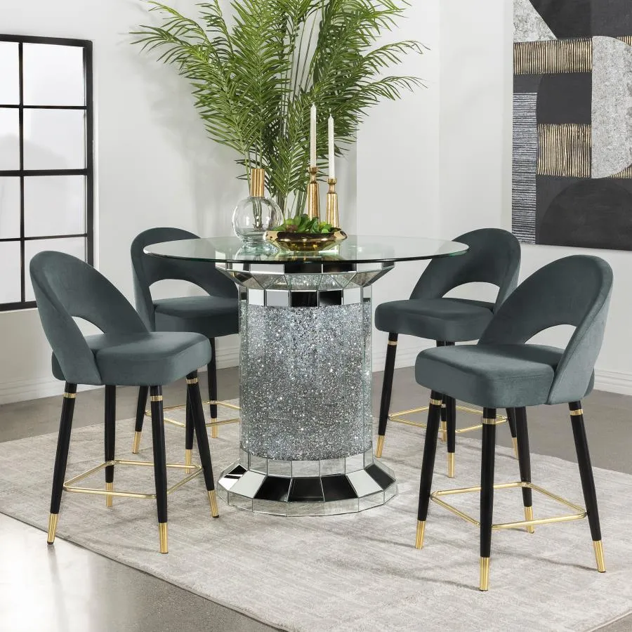 Ellie 5-piece Pedestal Counter Height Dining Room Set Mirror and Grey