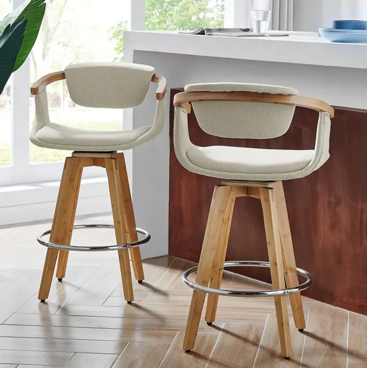 darwin kd fabric bamboo counter stool, stokes linen/natural