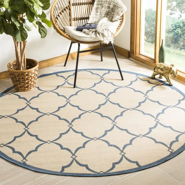 LINDEN 125 Collection LND125N-6R Cream / Blue 6'-7" X 6'-7" Round