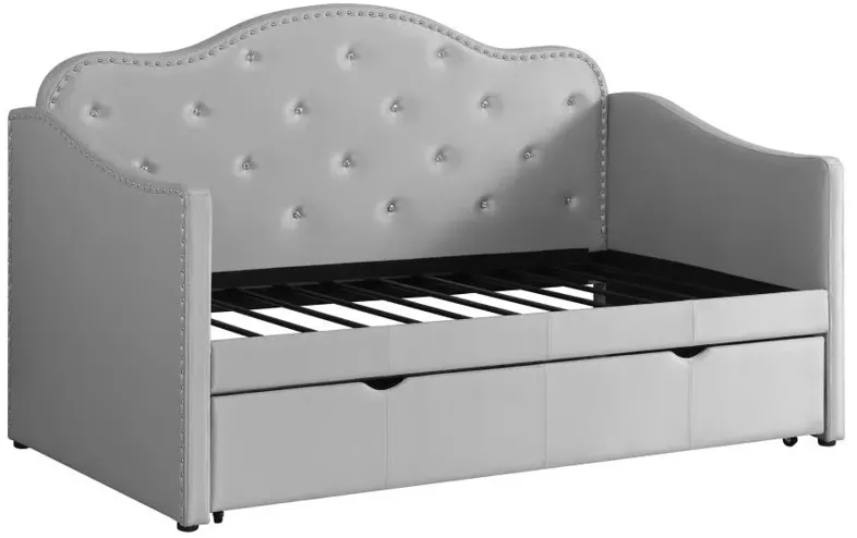 Elmore Upholstered Twin Daybed with Trundle Pearlescent Grey