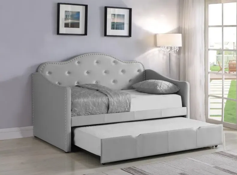 Elmore Upholstered Twin Daybed with Trundle Pearlescent Grey