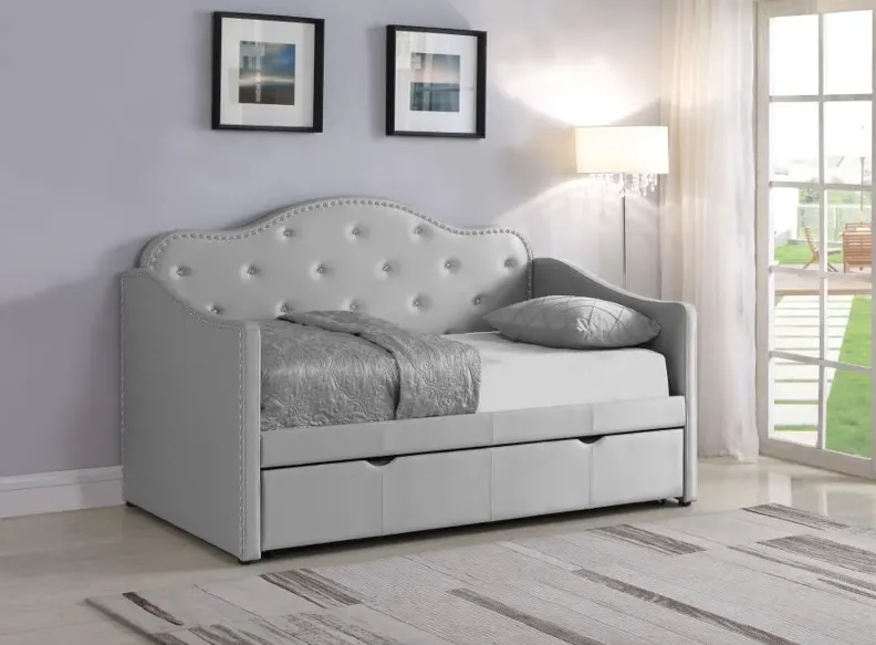 Elmore Upholstered Twin Daybed with Trundle Pearlescent Grey