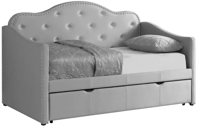 Elmore Upholstered Twin Daybed with Trundle Pearlescent Grey