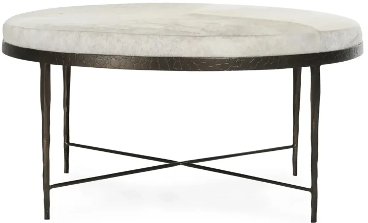 Bose Leather Hide Round Cocktail Coffee Table in Ivory