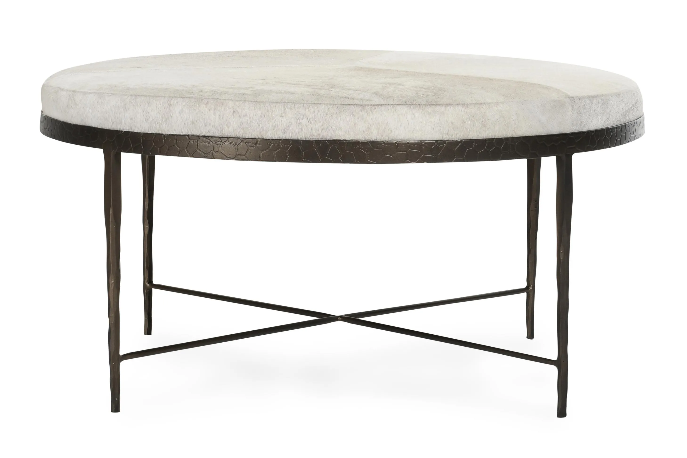 Bose Leather Hide Round Cocktail Coffee Table in Ivory