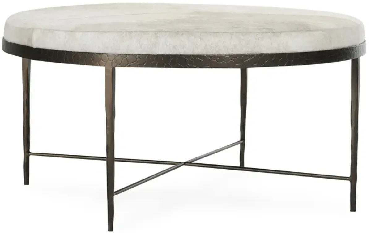 Bose Leather Hide Round Cocktail Coffee Table in Ivory