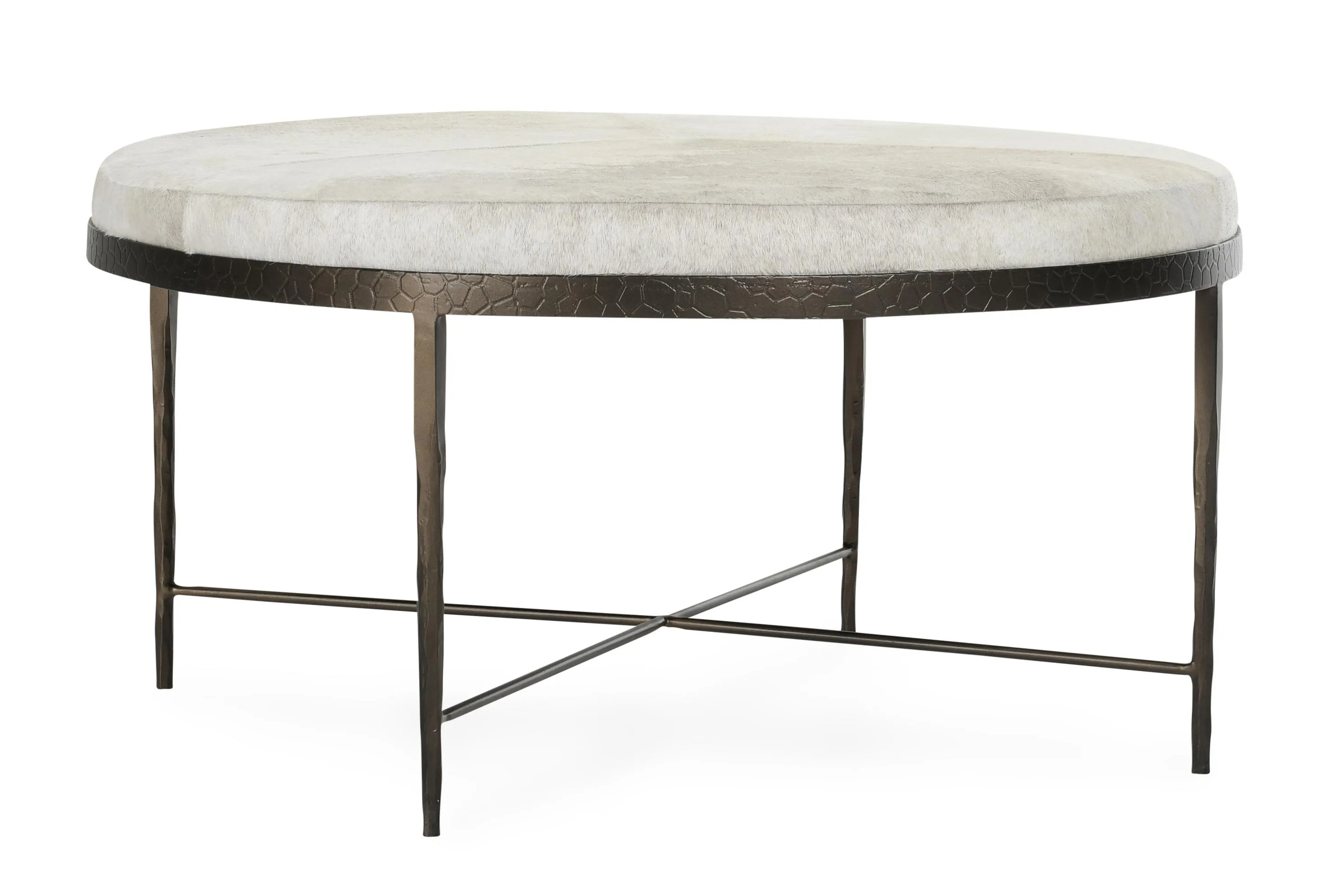 Bose Leather Hide Round Cocktail Coffee Table in Ivory