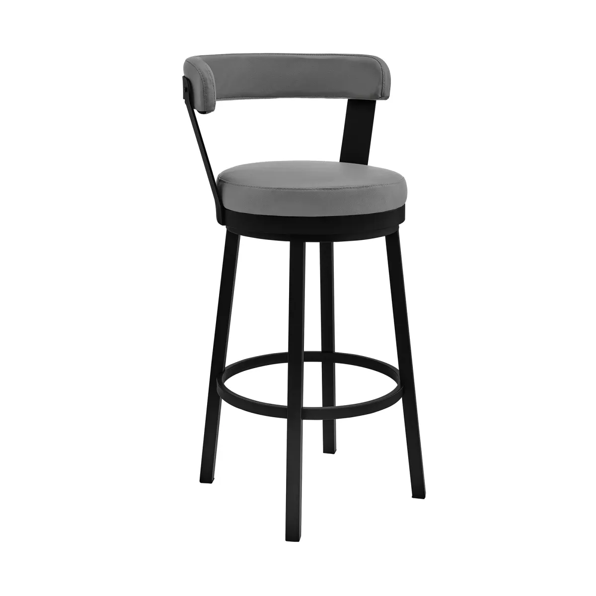 Bryant 26" Counter Height Swivel Bar Stool in Black Finish and Gray Faux Leather