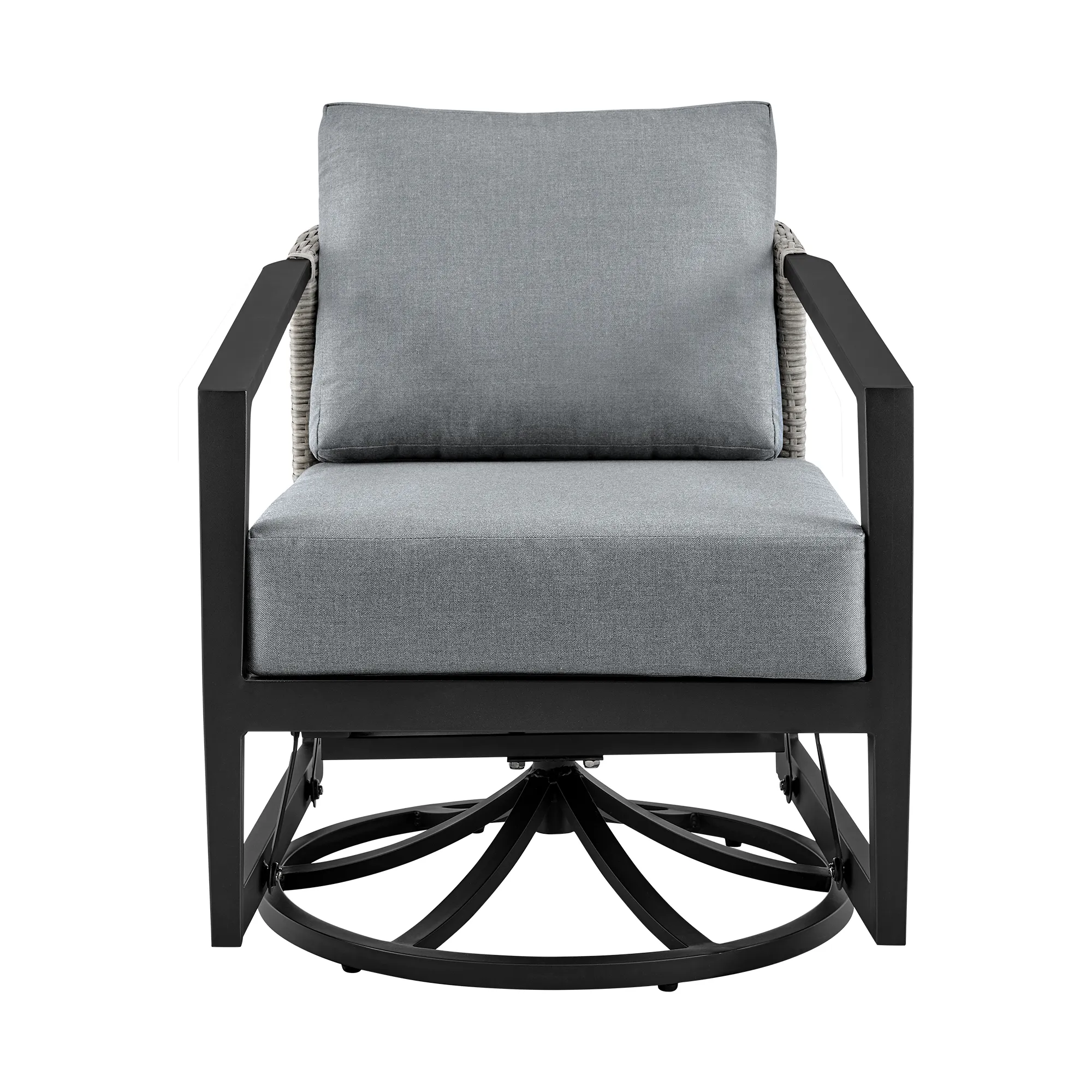 Aileen Outdoor Patio Swivel Lounge Chair in Aluminum with Gray Cushions