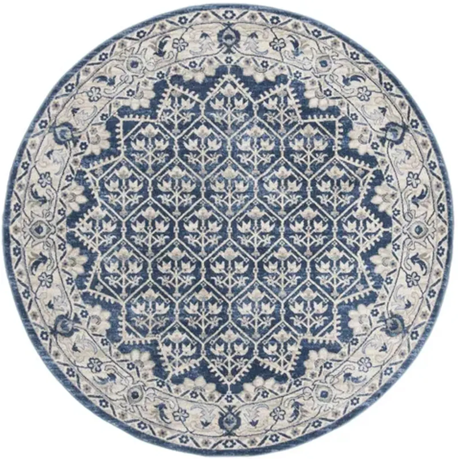 Brentwood 869 Navy / Light Grey 6'-7" X 6'-7" Round Round Powerloomed Rug