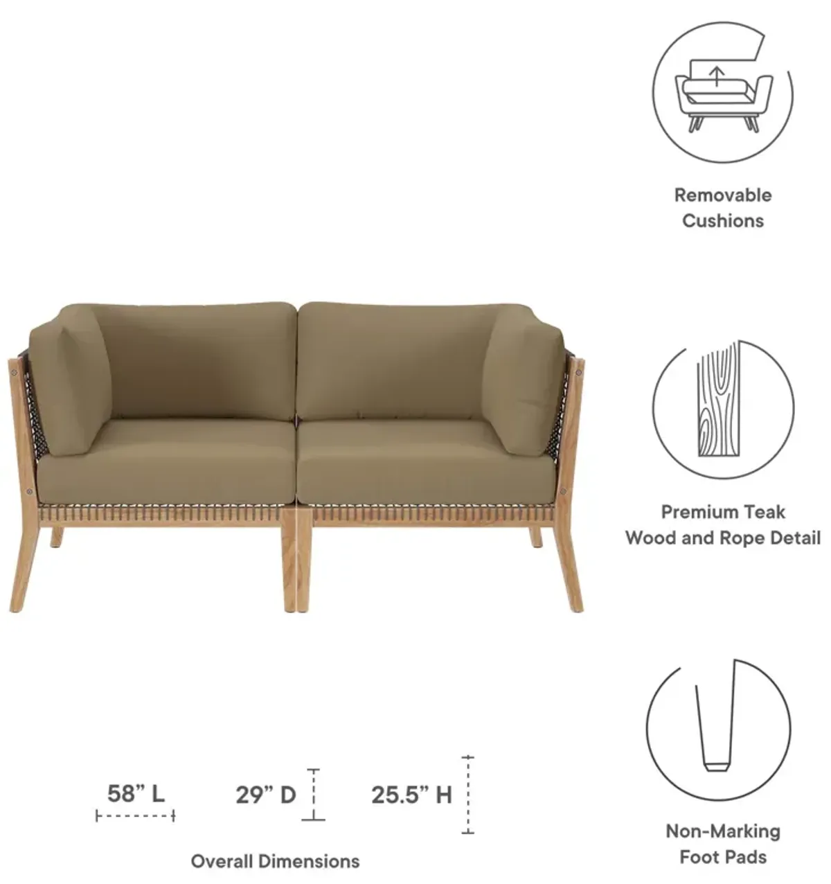 Clearwater Outdoor Patio Teak Wood Loveseat