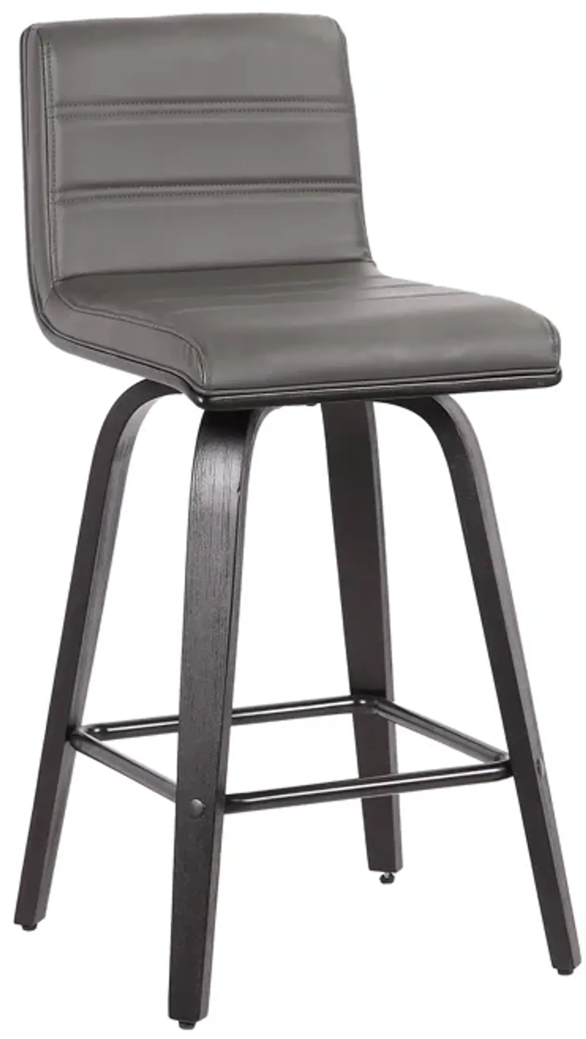 Vienna 26" Counter Height Swivel Grey Faux Leather and Black Wood Bar Stool