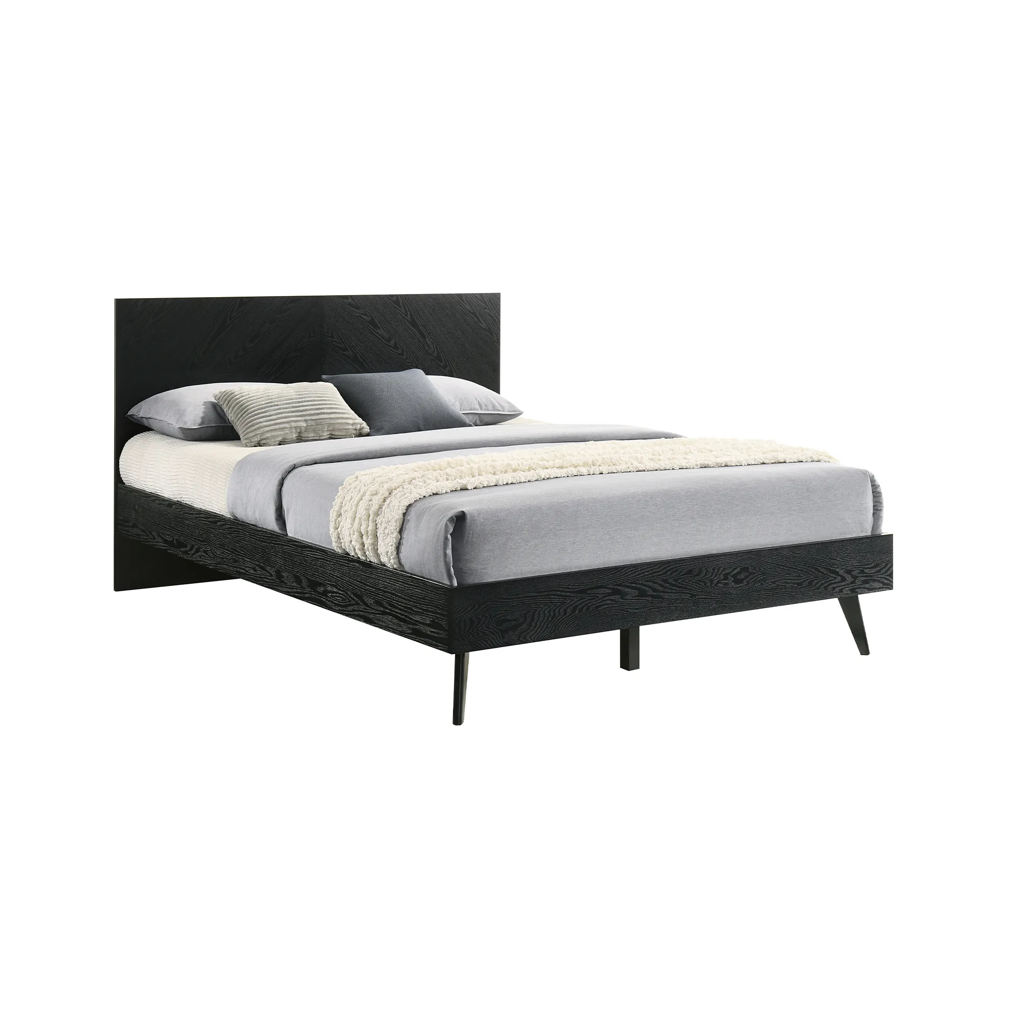 Petra Queen Platform Wood Bed Frame in Black Finish