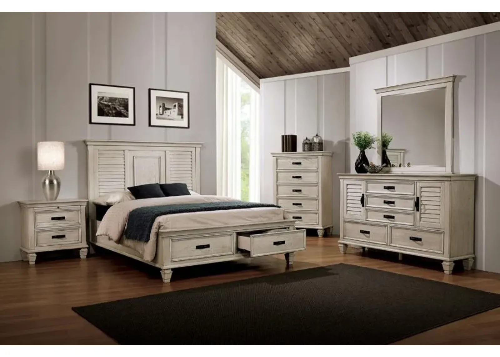 Franco 4-piece Queen Storage Bedroom Set Antique White