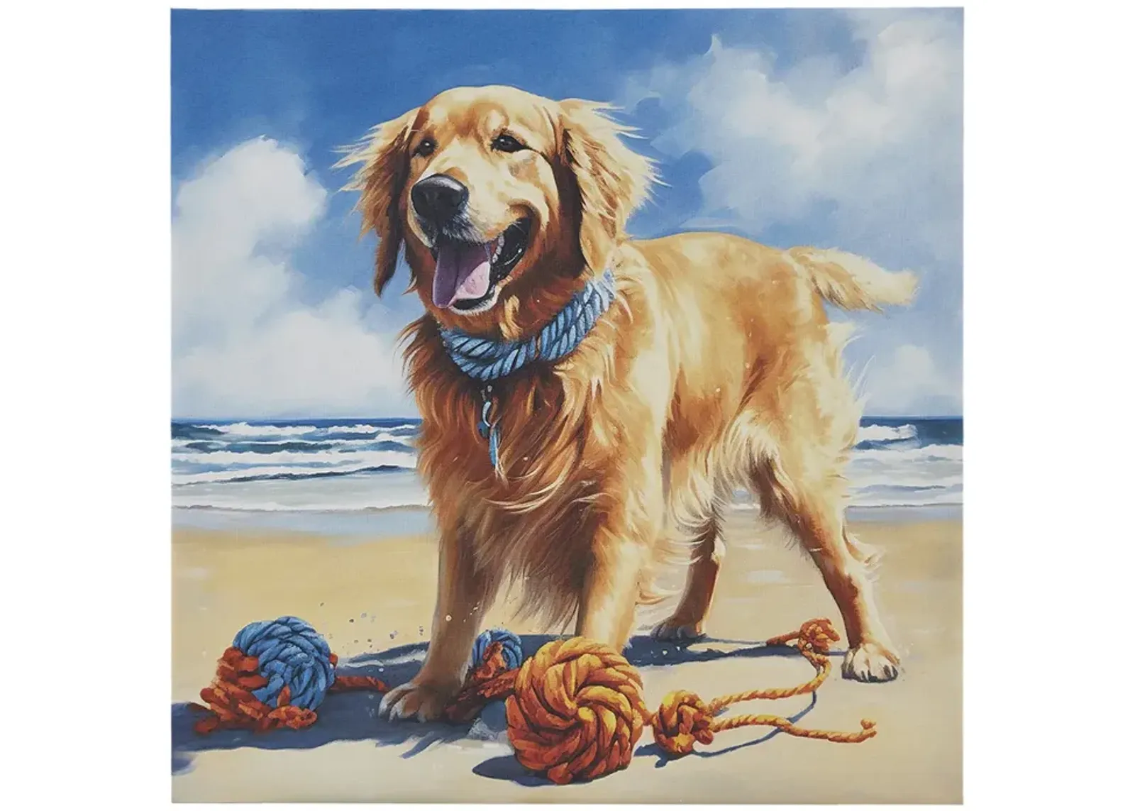 Beach Dogs Golden Retriever Canvas Wall Art