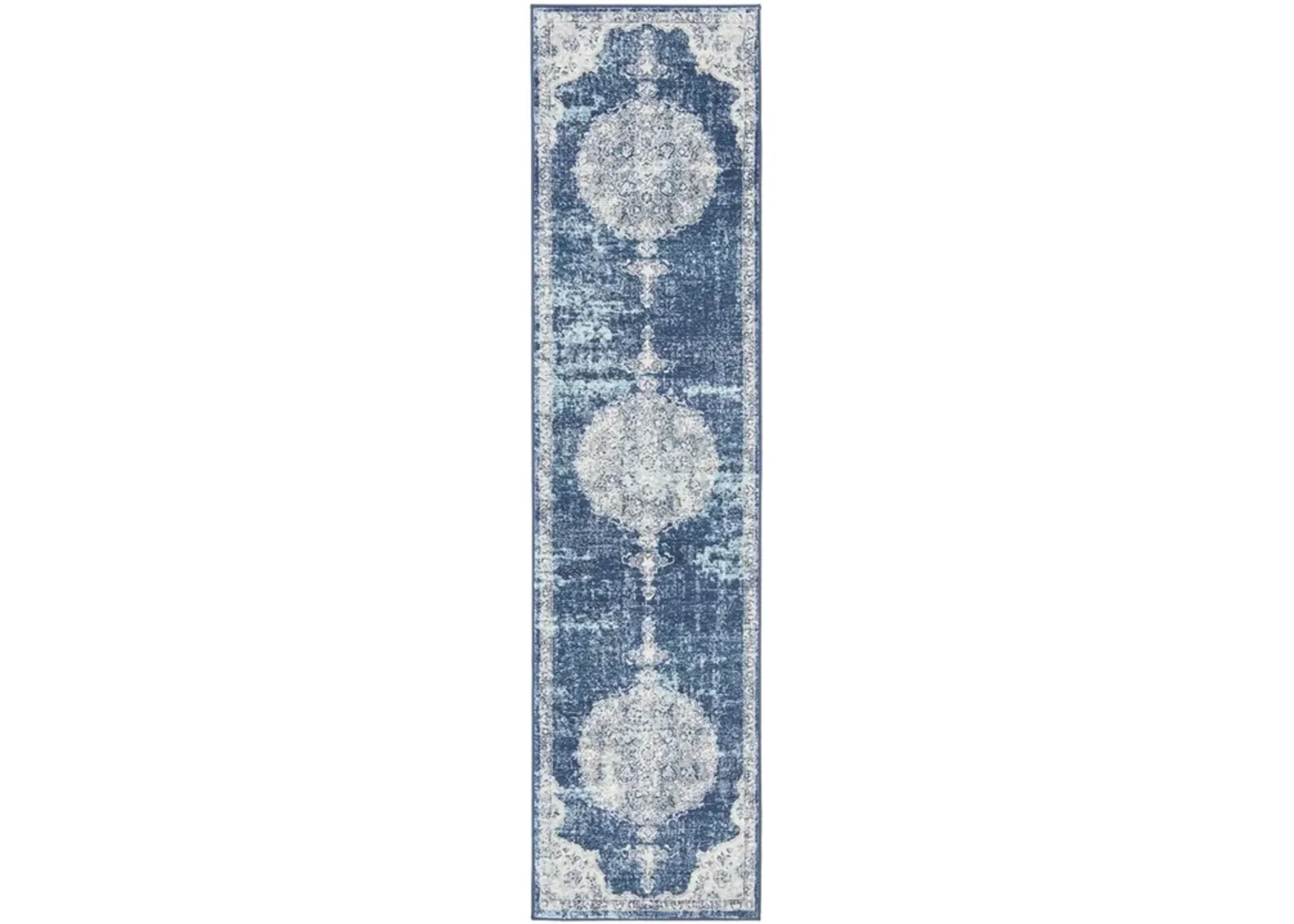 Brentwood 867 Navy / Ivory 2' X 12' Runner Powerloomed Rug