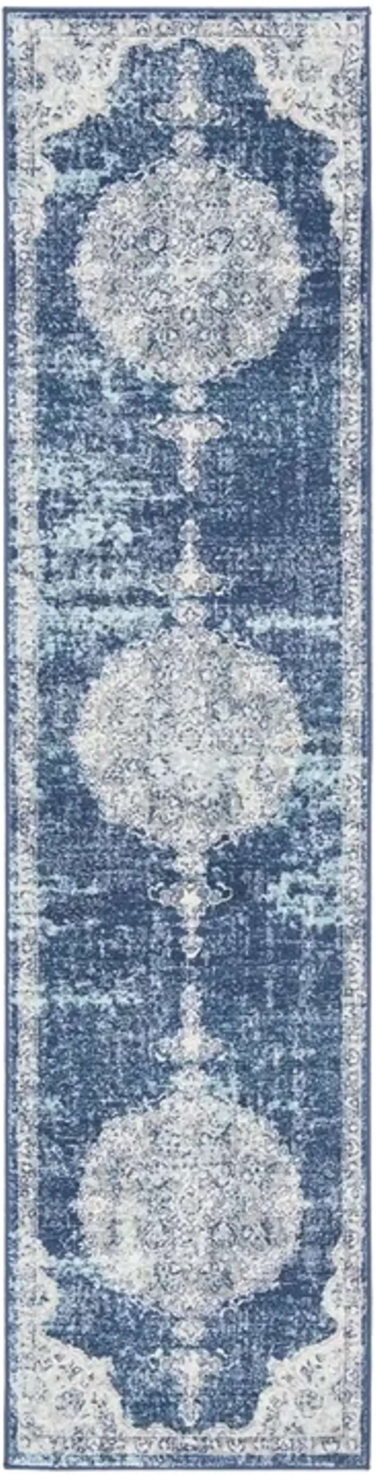 Brentwood 867 Navy / Ivory 2' X 12' Runner Powerloomed Rug