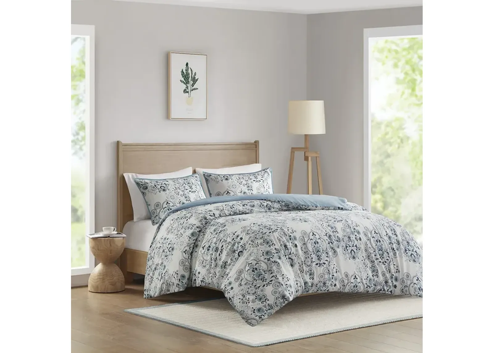 3 Piece Floral Printed Cotton Duvet Cover Set