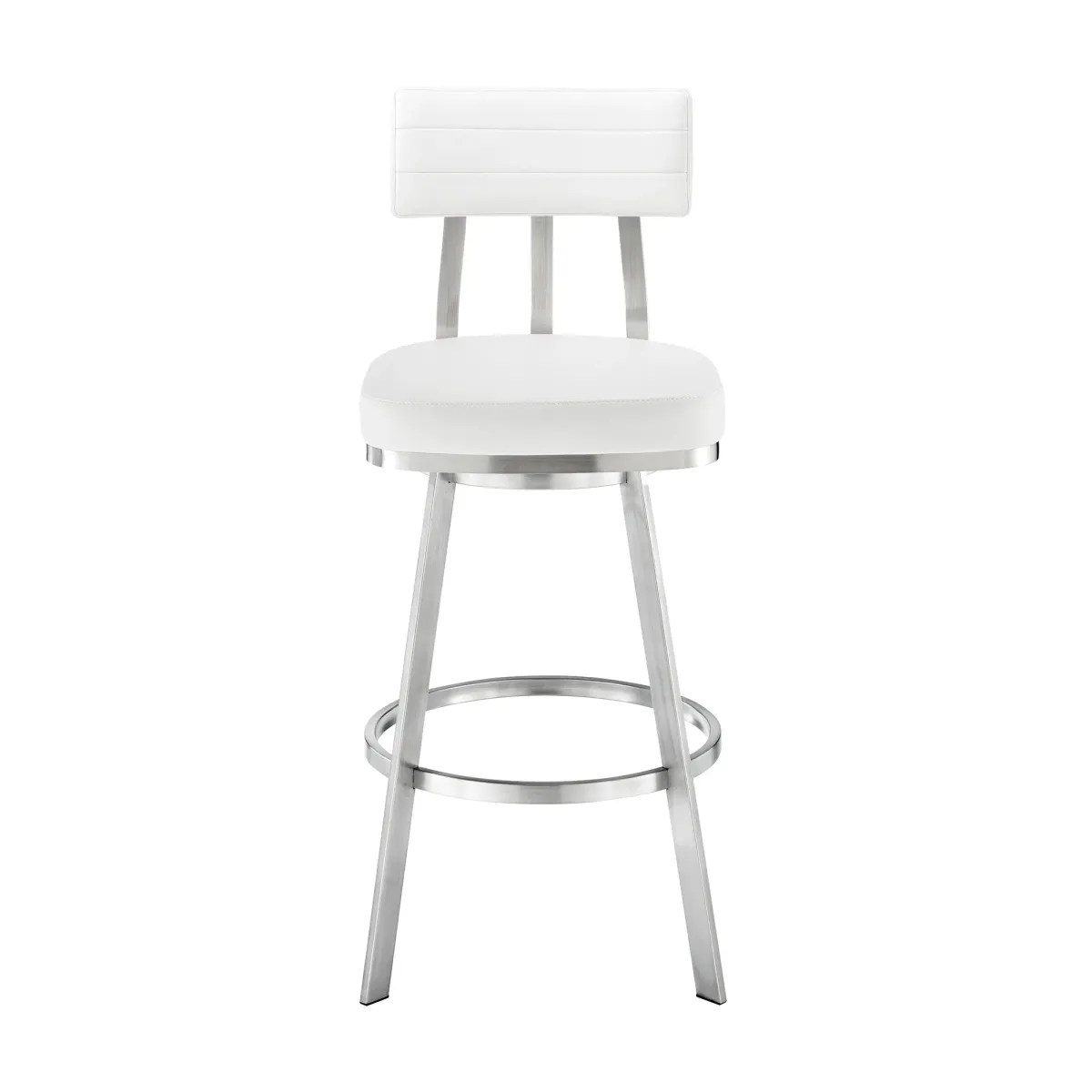 Jinab Swivel Counter Stool in Brushed Stainless Steel with White Faux Leather