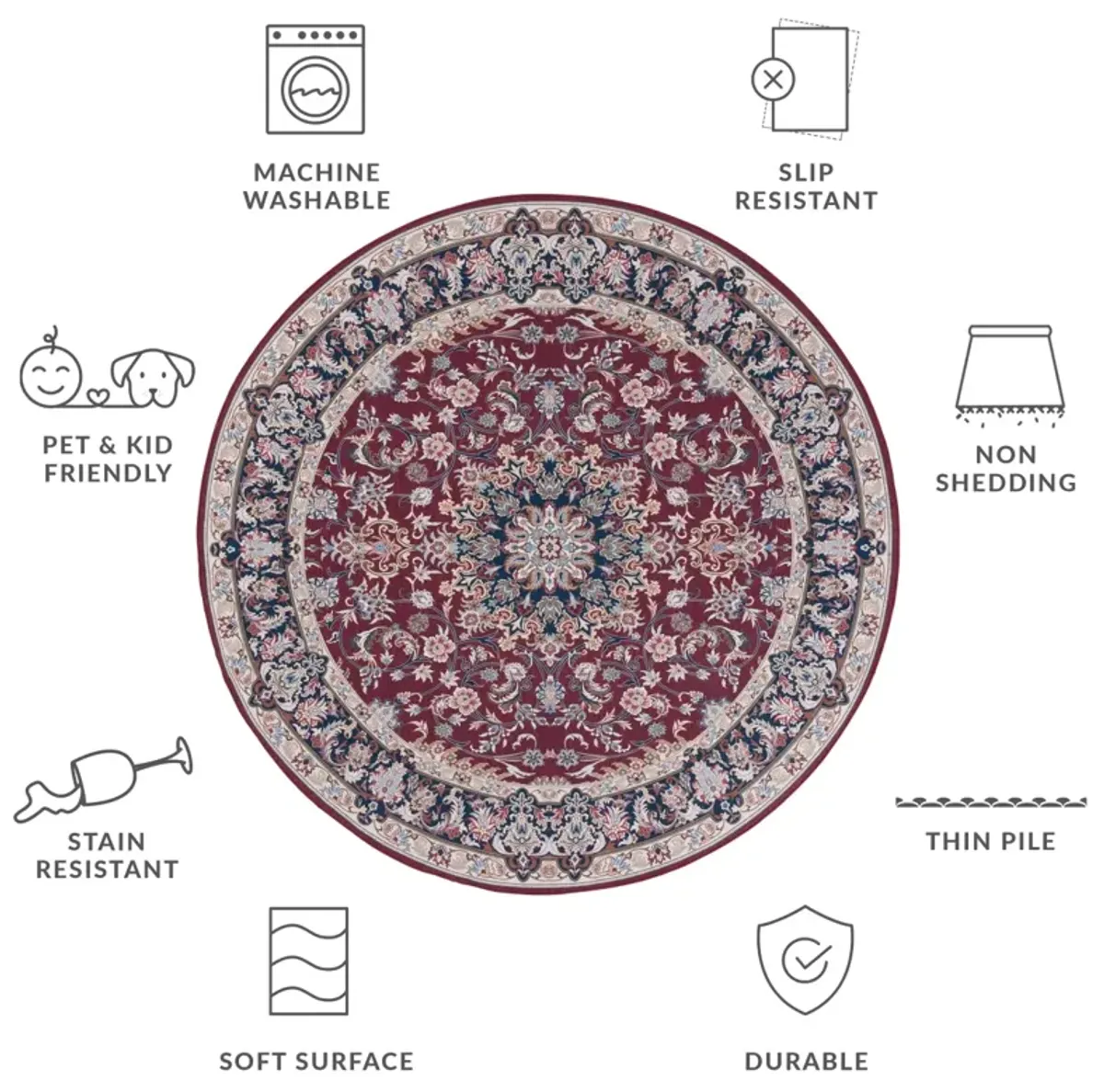 TUCSON 135 M/W S/R RED  4' x 4' Round Round Rug