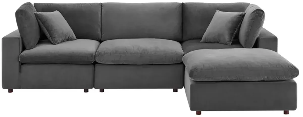 Commix Down Filled Overstuffed Performance Velvet 4-Piece Sectional Sofa