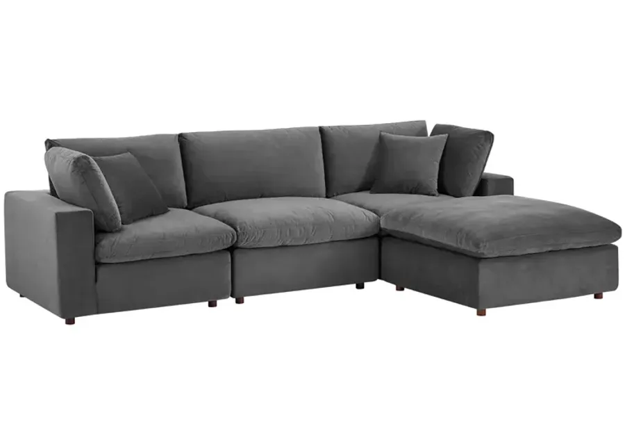 Commix Down Filled Overstuffed Performance Velvet 4-Piece Sectional Sofa