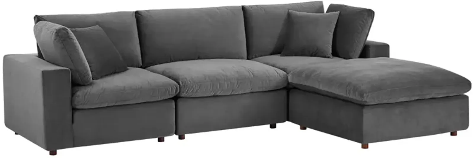 Commix Down Filled Overstuffed Performance Velvet 4-Piece Sectional Sofa