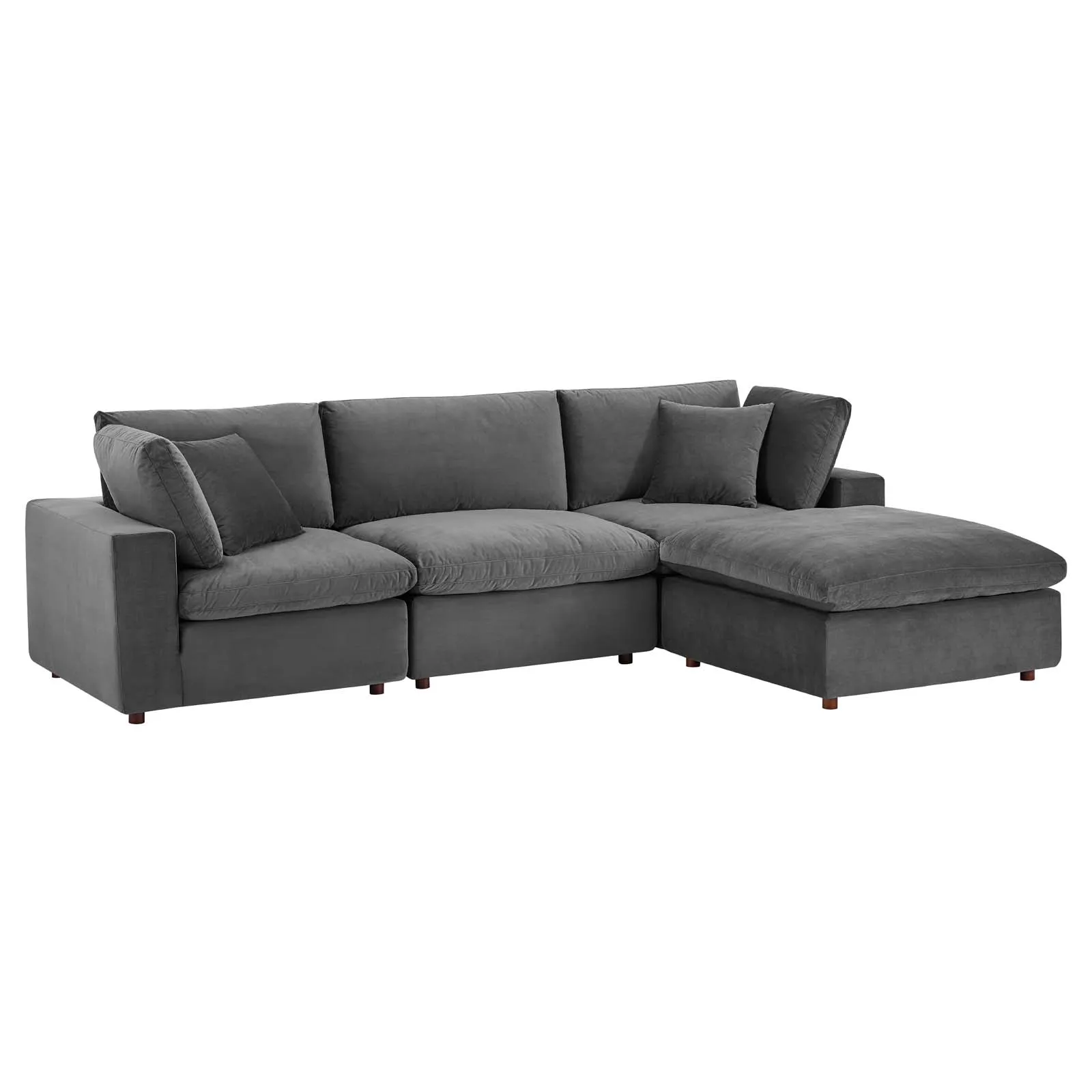 Commix Down Filled Overstuffed Performance Velvet 4-Piece Sectional Sofa