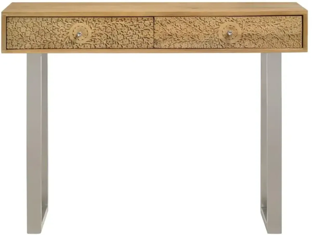 Draco Console Table with Hand Carved Drawers Natural