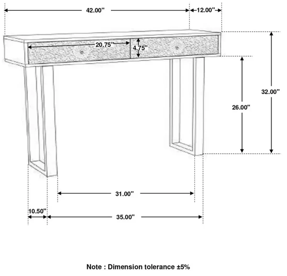 Draco Console Table with Hand Carved Drawers Natural