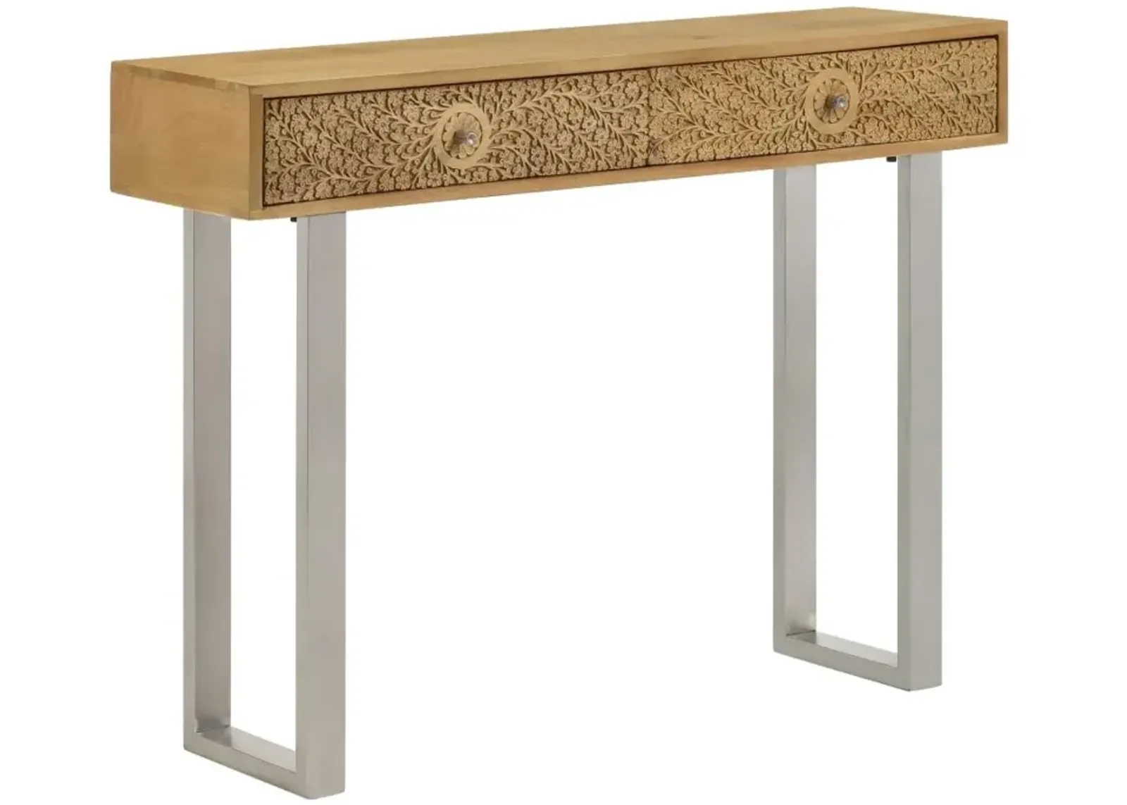 Draco Console Table with Hand Carved Drawers Natural